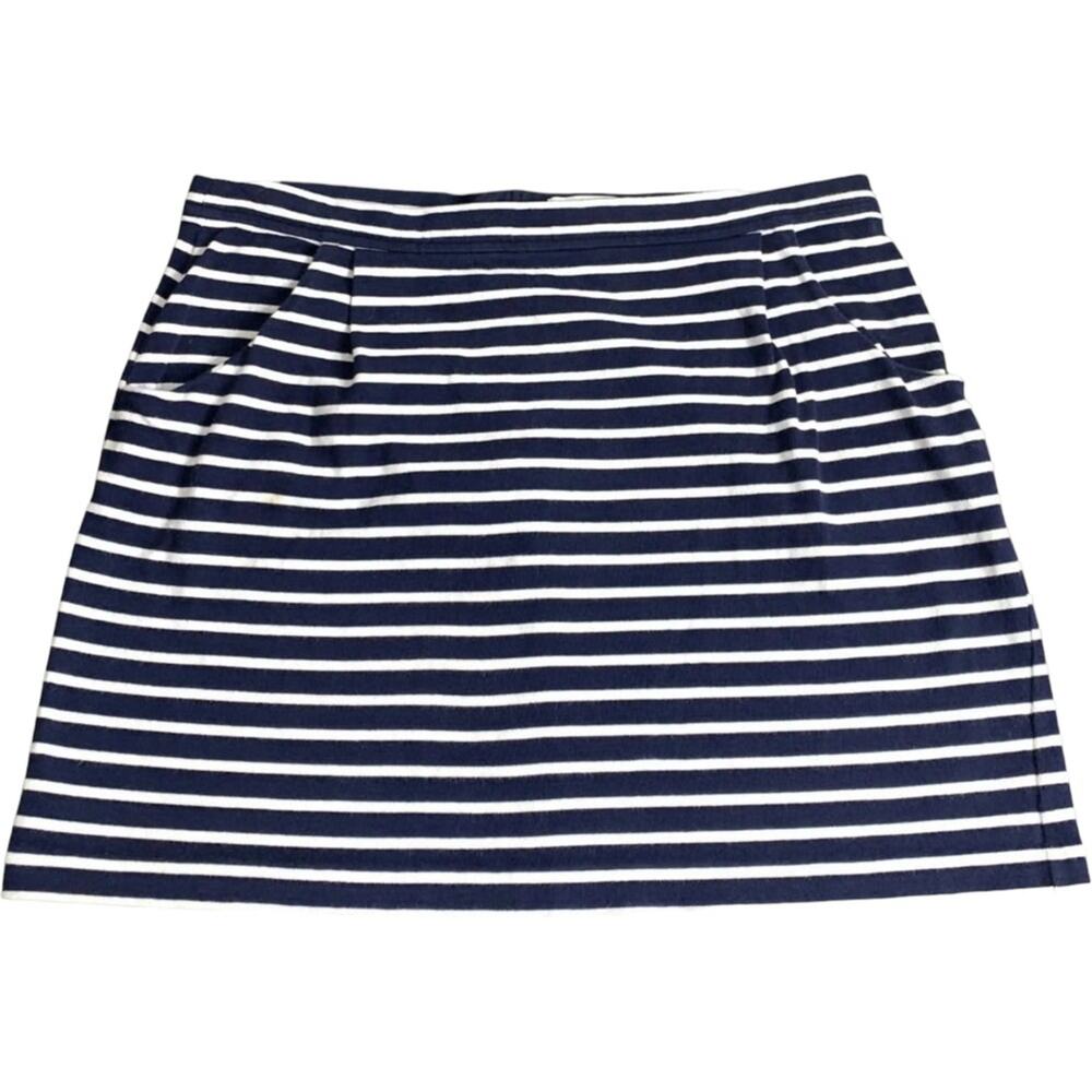 Crown & Ivy Nav/ White Nautical Stripes Cotton Mini Skirt, S